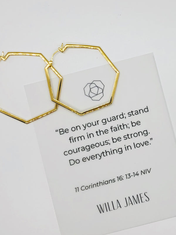 Corinthians Collection 14K Gold Plate Bold 2.5” 7-Sided Hoop Earrings