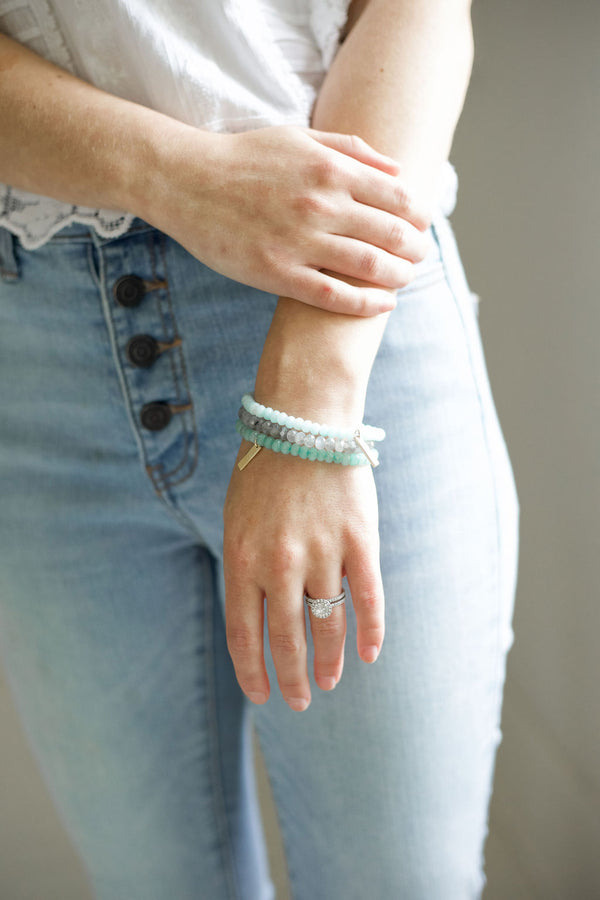 Strength and Courage 14K Gold Plate Amazonite Faceted Rondelle Stretch Bracelet