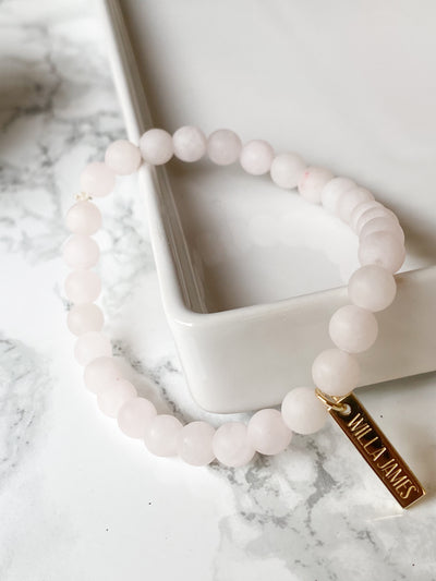Health and Stability 14K Gold Plate Matte Rose Quartz Stretch Bracelet