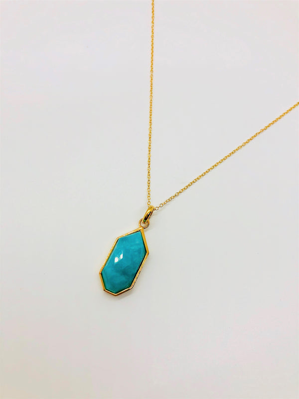Isaiah Collection 14K Gold Plate 26” + 2” Heptagon Amazonite Pendant Necklace