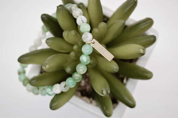 Joy and Contentment 14K Plate Polished Round Chrysoprase Stretch Bracelet