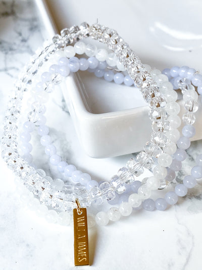 Peace and Freedom 14K Plate Blue Lace Agate Set of 4 Bracelets