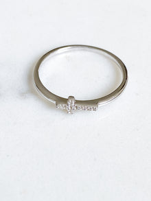 Isaiah Collection White Rhodium Plate Petite White Topaz Cross Ring