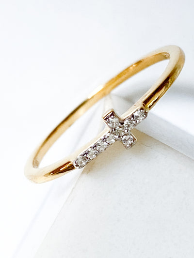 Isaiah Collection 14K Gold Plate Petite White Topaz Cross Ring