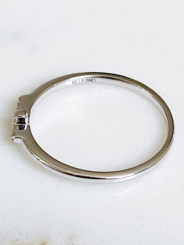Isaiah Collection White Rhodium Plate Petite White Topaz Cross Ring