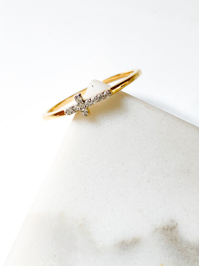 Isaiah Collection 14K Gold Plate Petite White Topaz Cross Ring