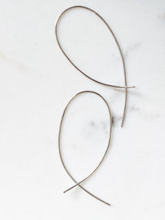 Isaiah Collection White Rhodium Plate Fluid Curved Cross Design Threader Earrings