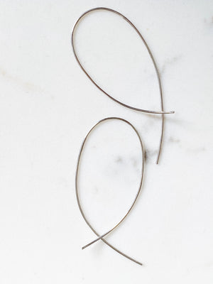 Isaiah Collection White Rhodium Plate Fluid Curved Cross Design Threader Earrings