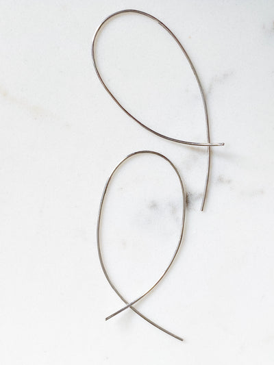 Isaiah Collection White Rhodium Plate Fluid Curved Cross Design Threader Earrings