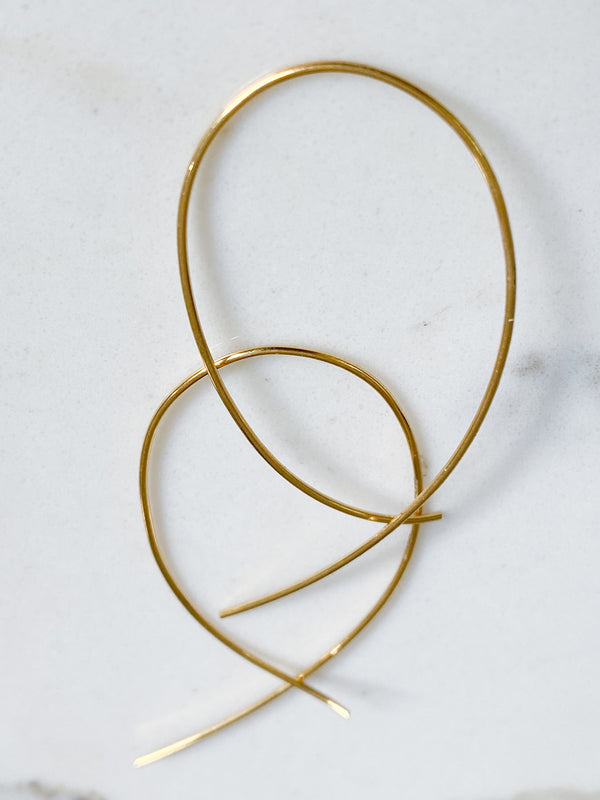 Isaiah Collection 14K Gold Plate Fluid Curved Cross Design Threader Earrings