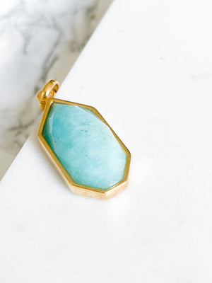 Isaiah Collection 14K Gold Plate 26” + 2” Heptagon Amazonite Pendant Necklace