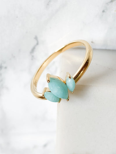 Ecclesiastes Collection 14K Gold Plate Sterling Silver Triple Marquise Amazonite Ring