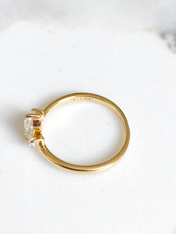 Ecclesiastes Collection 14K Gold Plate Sterling Silver Triple Marquise Clear Quartz Ring