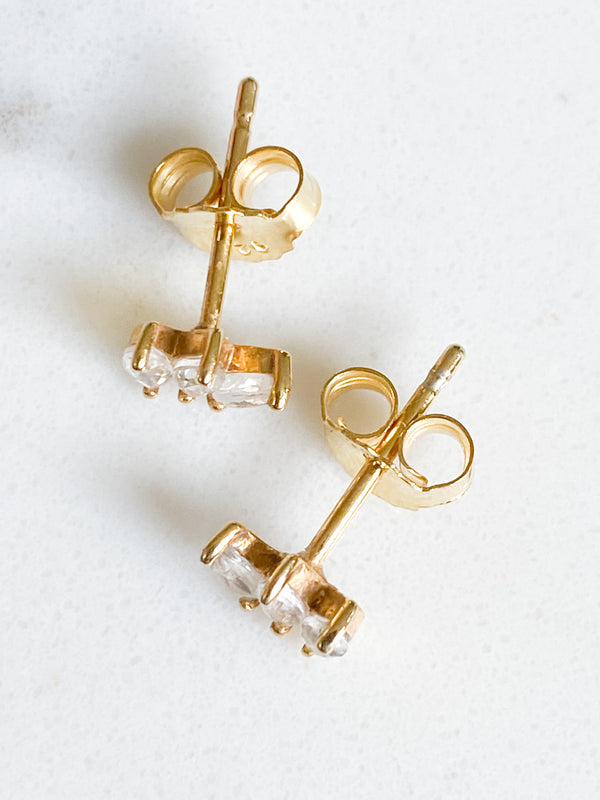 Ecclesiastes Collection 14K Gold Plate Sterling Silver Triple Marquise Clear Quartz Stud Earrings