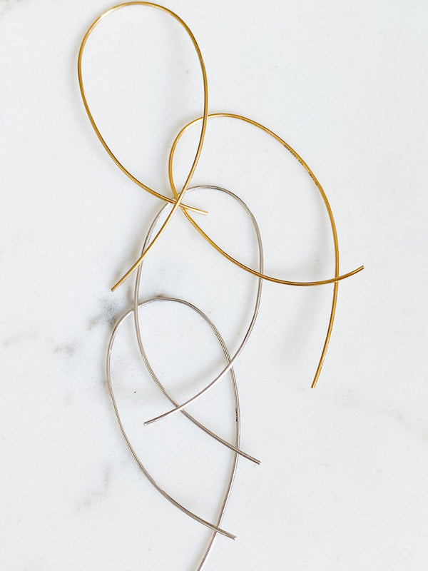 Isaiah Collection 14K Gold Plate Fluid Curved Cross Design Threader Earrings