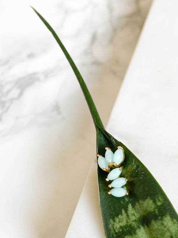 Ecclesiastes Collection 14K Gold Plate Sterling Silver Triple Marquise Amazonite Stud Earrings