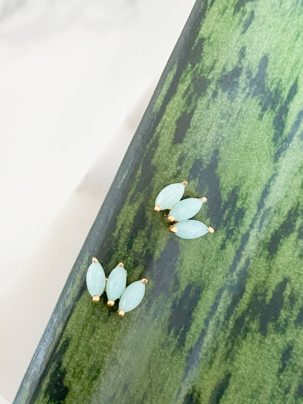 Ecclesiastes Collection 14K Gold Plate Sterling Silver Triple Marquise Amazonite Stud Earrings