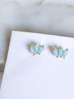 Ecclesiastes Collection 14K Gold Plate Sterling Silver Triple Marquise Amazonite Stud Earrings