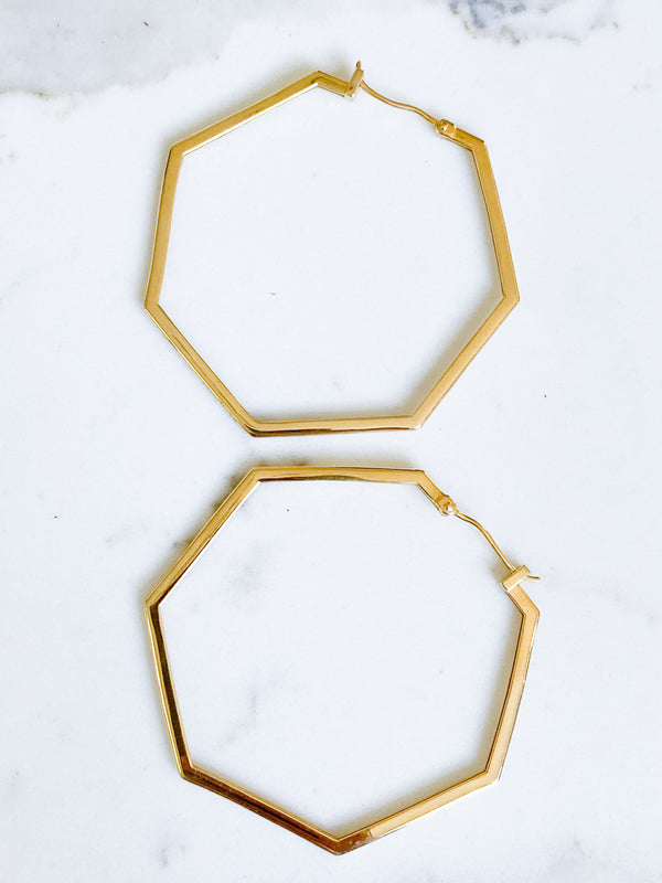 Corinthians Collection 14K Gold Plate Bold 2.5” 7-Sided Hoop Earrings