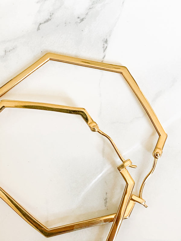 Corinthians Collection 14K Gold Plate Bold 2.5” 7-Sided Hoop Earrings