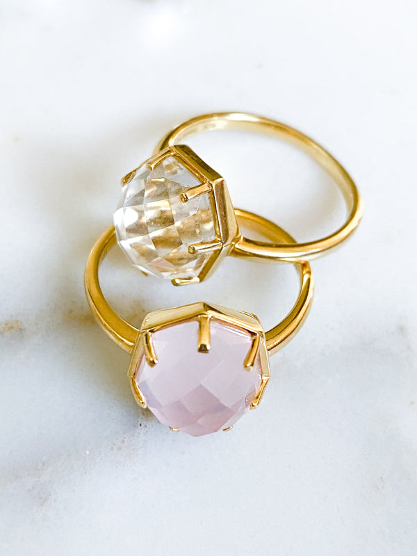 Corinthians Collection 14K Gold Plate 7-Sided Clear Quartz Rose Cut Ring