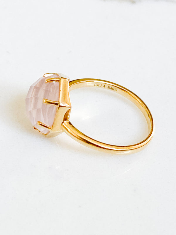 Corinthians Collection 14K Gold Plate 7-Sided Rose Quartz Rose Cut Ring