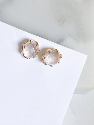 Corinthians Collection 14K Gold Plate 7-Sided Rose Quartz Rose Cut Stud Earrings