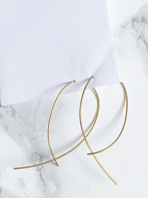 Isaiah Collection 14K Gold Plate Fluid Curved Cross Design Threader Earrings