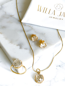 Corinthians Collection 14K Gold Plate 7-Sided Clear Quartz Rose Cut Ring