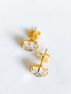 Corinthians Collection 14K Gold Plate 7-Sided Clear Quartz Rose Cut Stud Earrings
