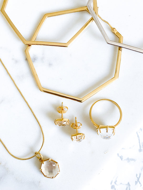 Corinthians Collection 14K Gold Plate Bold 2.5” 7-Sided Hoop Earrings
