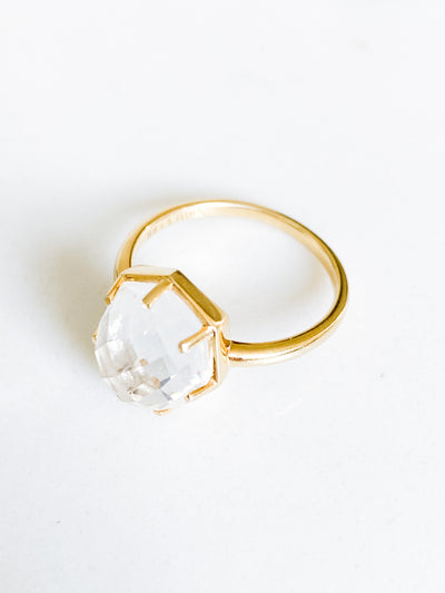 Corinthians Collection 14K Gold Plate 7-Sided Clear Quartz Rose Cut Ring