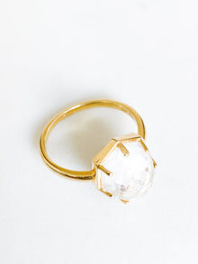Corinthians Collection 14K Gold Plate 7-Sided Clear Quartz Rose Cut Ring