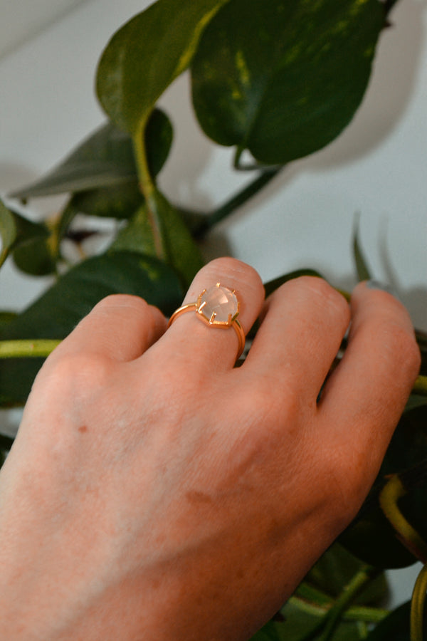 Corinthians Collection 14K Gold Plate 7-Sided Rose Quartz Rose Cut Ring