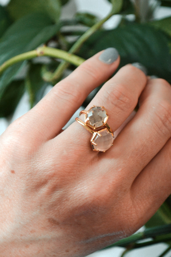 Corinthians Collection 14K Gold Plate 7-Sided Clear Quartz Rose Cut Ring