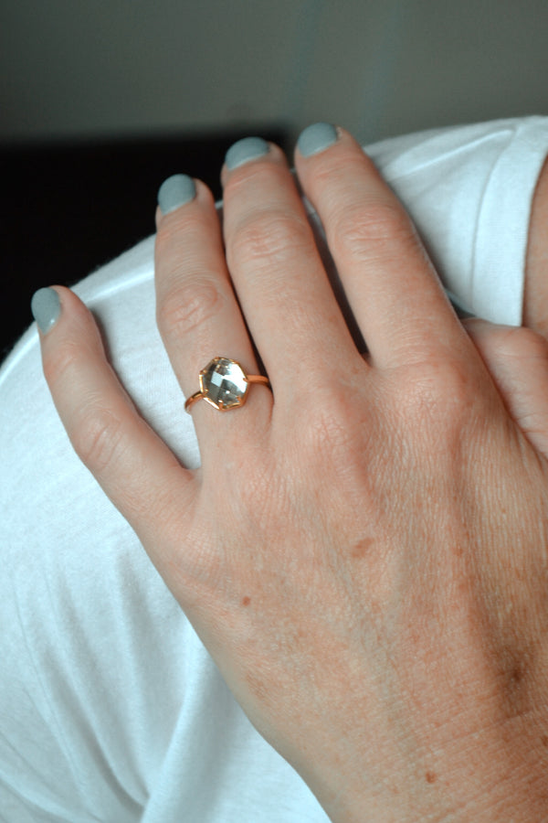 Corinthians Collection 14K Gold Plate 7-Sided Clear Quartz Rose Cut Ring