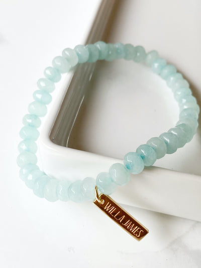 Strength and Courage 14K Gold Plate Amazonite Faceted Rondelle Stretch Bracelet