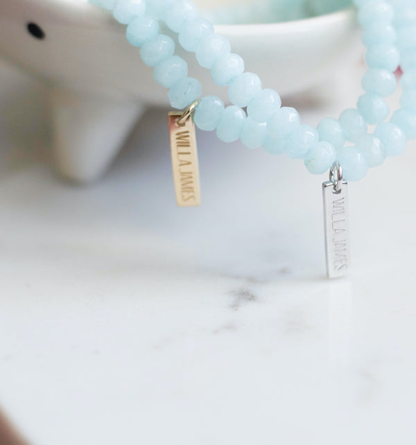 Strength and Courage White Rhodium Plate Amazonite Faceted Rondelle Stretch Bracelet