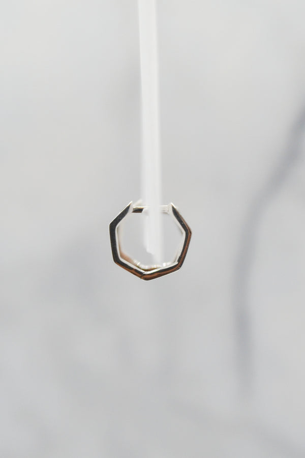 James Collection White Rhodium Plate 12mm Heptagon Huggie Hoop Earrings
