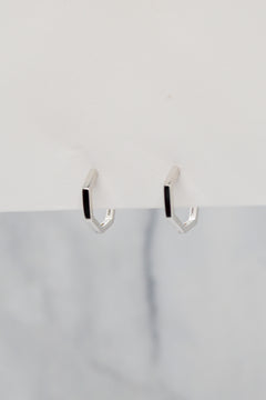 James Collection White Rhodium Plate 12mm Heptagon Huggie Hoop Earrings