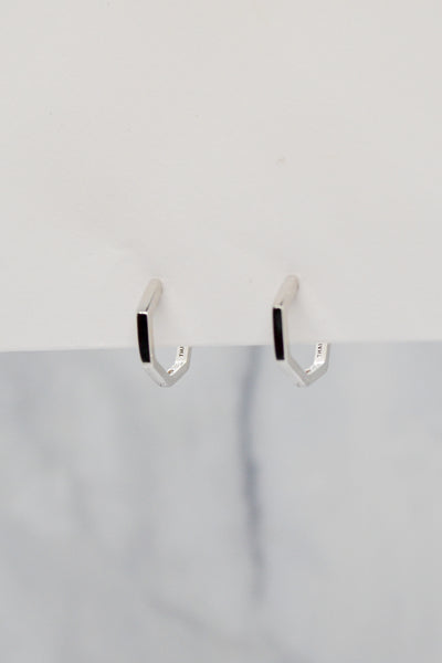 James Collection White Rhodium Plate 12mm Heptagon Huggie Hoop Earrings