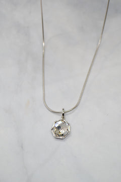 Corinthians Collection White Rhodium Plate 15” + 2” Extender 7-Sided Clear Quartz Rose Cut Pendant Necklace