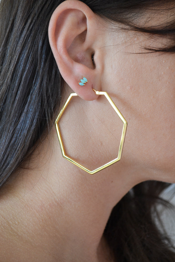 Ecclesiastes Collection 14K Gold Plate Sterling Silver Triple Marquise Amazonite Stud Earrings