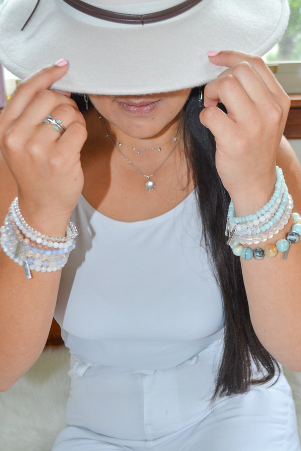 Congratulations and Praise White Rhodium Clad 12mm Amazonite Stretch Bracelet
