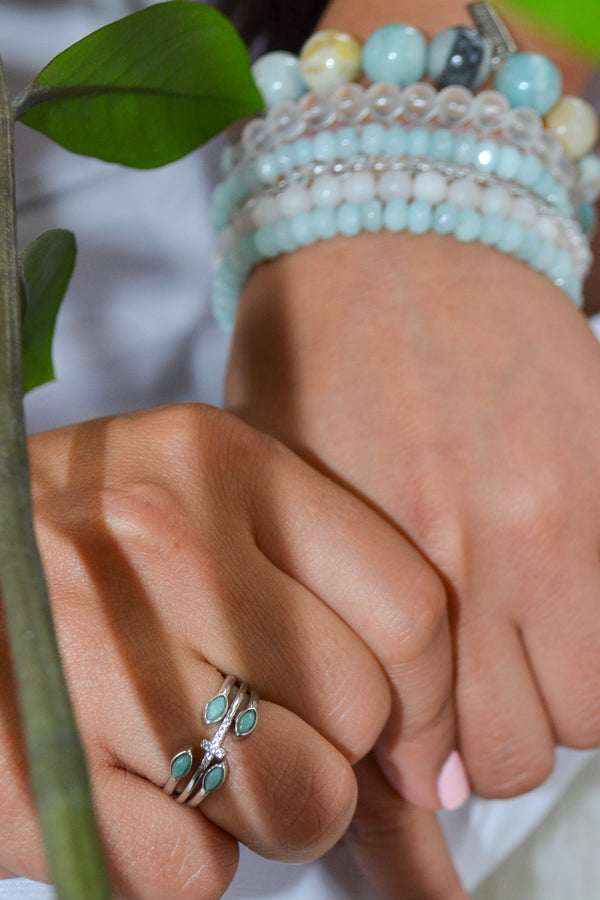 Congratulations and Praise White Rhodium Clad 12mm Amazonite Stretch Bracelet