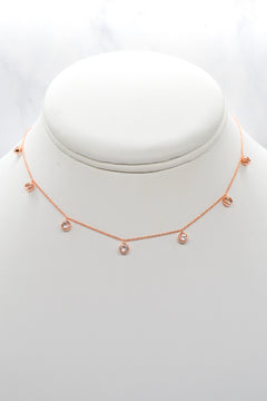 Corinthians Collection 14K Rose Gold 14” + 2” Faceted Clear Quartz Dangle Choker Necklace