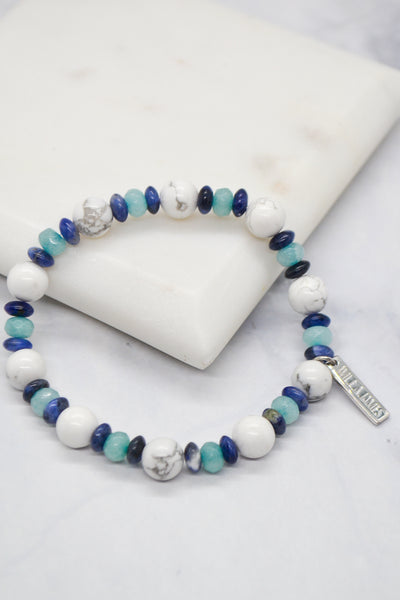 New Beginnings White Rhodium Plate Howlite, Blue Aventurine and Amazonite Bracelet