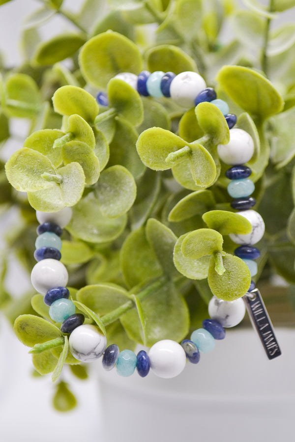 New Beginnings White Rhodium Plate Howlite, Blue Aventurine and Amazonite Bracelet
