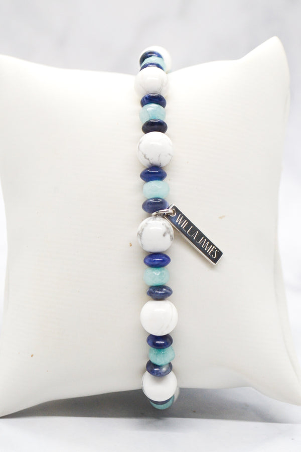 New Beginnings White Rhodium Plate Howlite, Blue Aventurine and Amazonite Bracelet