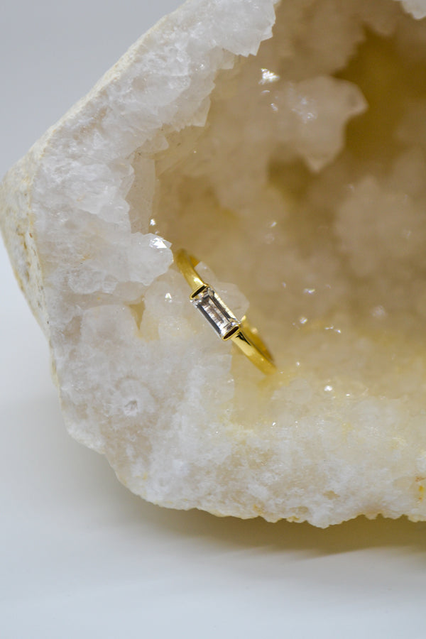Matthew Collection 14K Gold Plate Petite East/West Clear Quartz Baguette Stack Ring